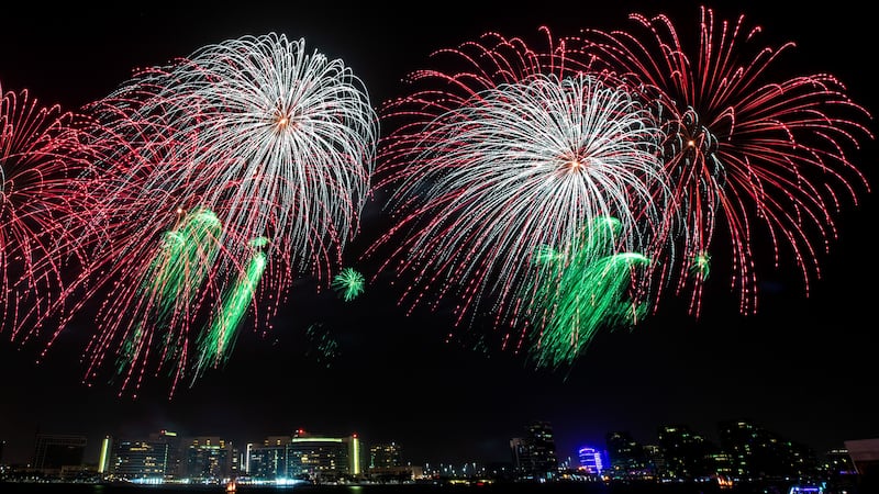 The colourful fireworks light up the sky above the new waterfront destination on Yas Island.

