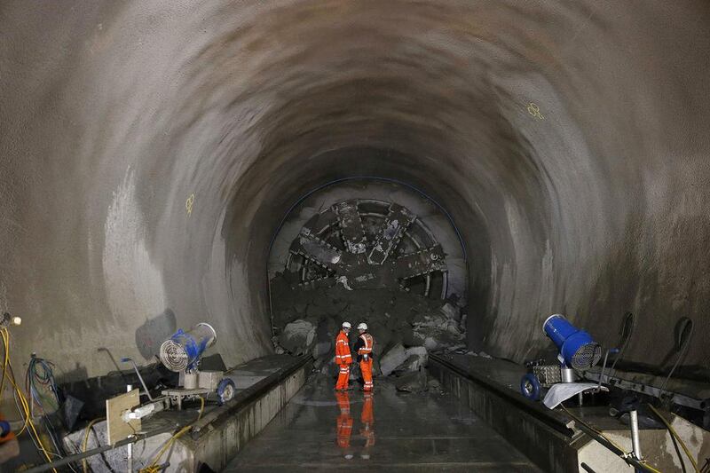 Crossrail supervisors make checks on the tunnel after Victoria, a tunnel boring machine broke through at Whitechapel underground station. More than 19 miles of tunnelling have now been completed. Plunkett / Reuters
