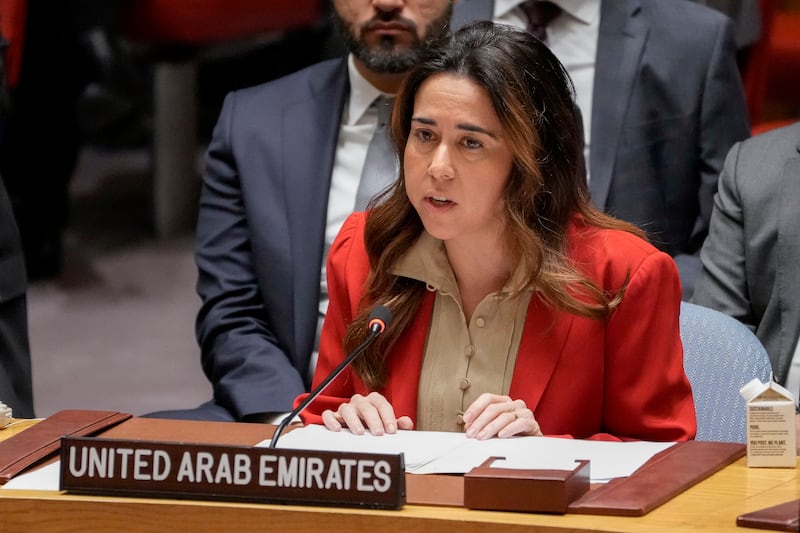 Lana Nusseibeh, the UAE's permanent representative to the UN, addresses a Security Council meeting at the UN headquarters in New York. AP