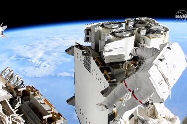 French astronaut Thomas Pesquet gets to work installing solar panels outside the International Space Station. AFP 