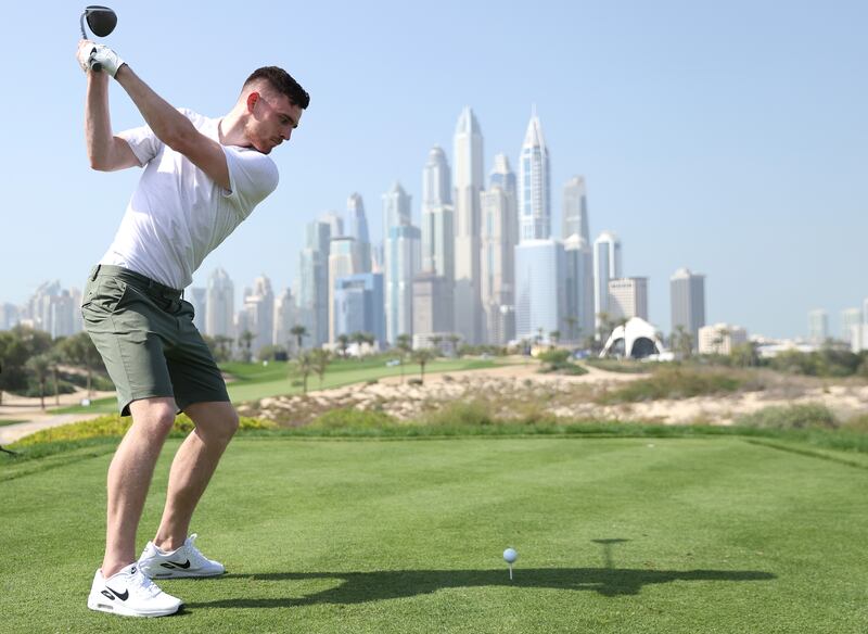 Andrew Robertson of Liverpool and Scotland plays in the pro am ahead of the Slync.io Dubai Desert Classic at Emirates Golf Club on January 25, 2022 in Dubai. Getty Images