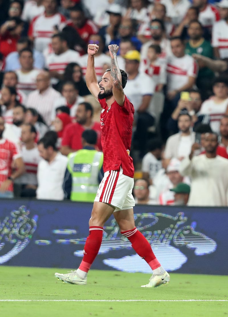 Bruno Savio of Al Ahly scores against Zamalek on Friday. Chris Whiteoak / The National