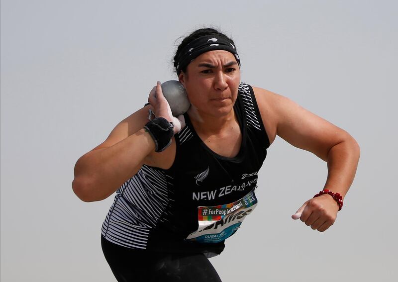Lisa Adams of New Zealand in action during the Women's Shot Put F37 at the World Para Athletics Championships in Dubai. EPA