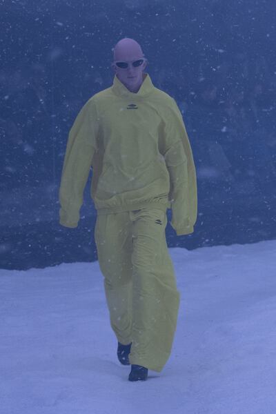 The Balenciaga autumn/winter 2022 collection included this look, in the yellow of the national flag. Photo: Balenciaga
