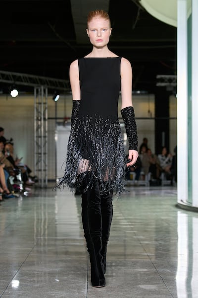 A flapper-style dress with beaded fringe by Naeem Khan for autumn/winter 2024. Photo: Naeem Khan