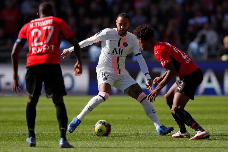 PSG's Neymar on the ball against Rennes. EPA