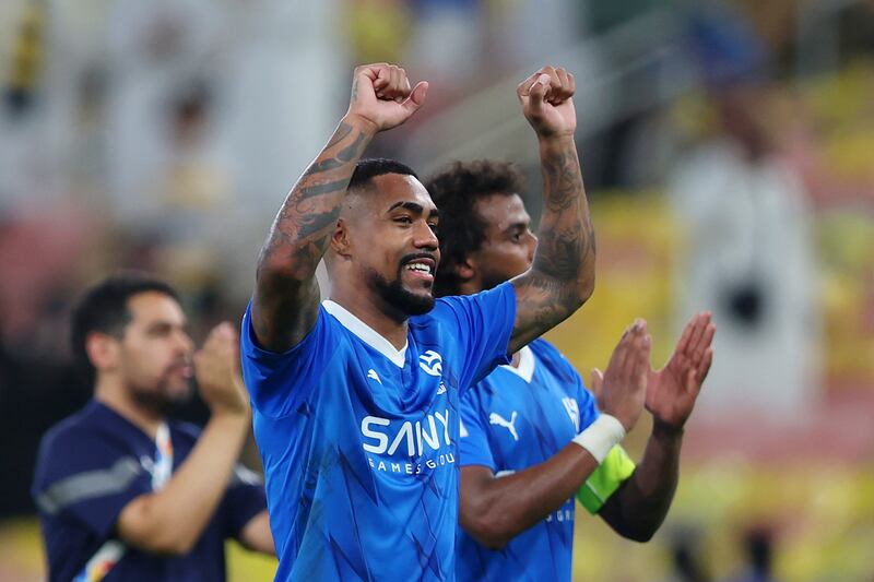 Al Hilal forward Malcom celebrates at full-time following the team's victory over Al Ittihad. Getty Images