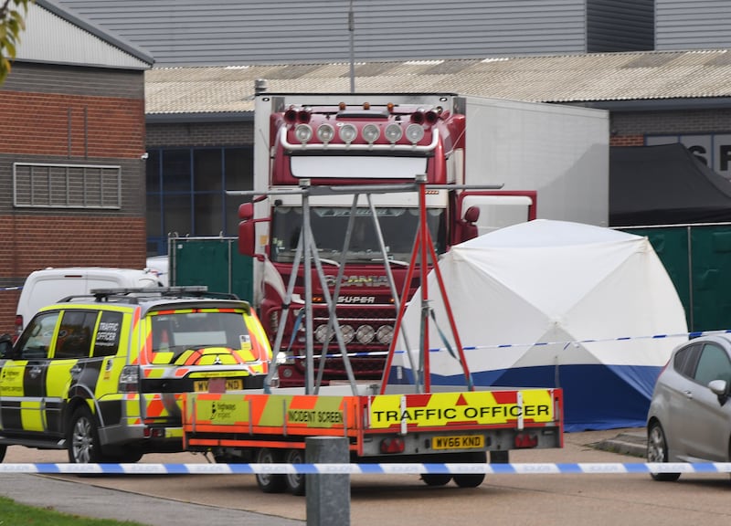 The victims' bodies were discovered in the back of the lorry trailer in Purfleet, England, on October 23, 2019. PA