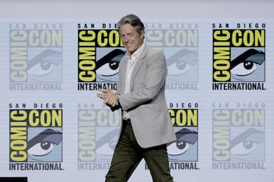 Hugh Grant speaks onstage at the 'Dungeons & Dragons: Honor Among Thieves' panel. AFP
