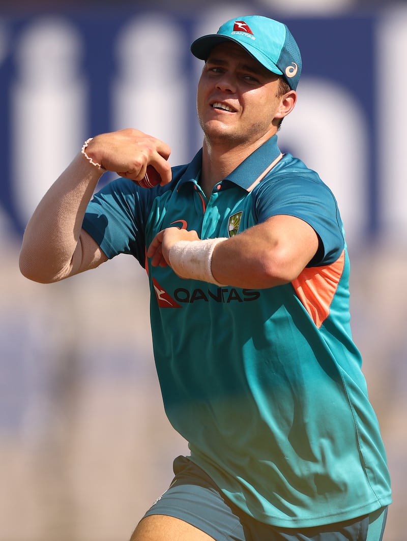 Spinner Mitchell Swepson bowls during training. Getty