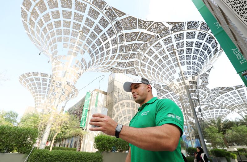 Mahmoud Elegeziry, 29, teaches Expo 2020 Dubai visitors about the laws of the universe with an added dose of fun. All photos Chris Whiteoak / The National