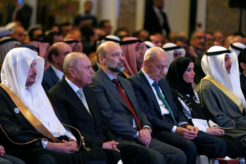 Jordan's Prime Minister Omar al-Razzaz attends the 29th Conference of the Arab Parliamentary Union in Amman, Jordan, March 3, 2019. REUTERS/Muhammad Hamed