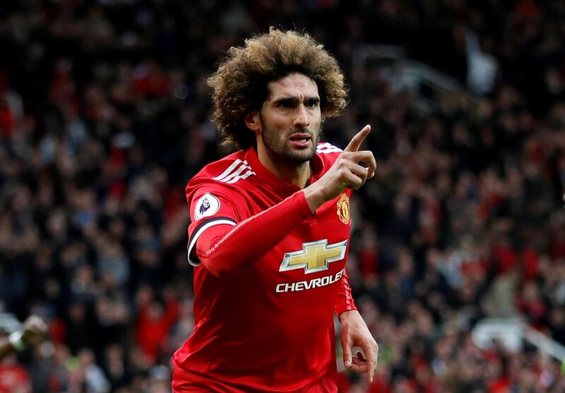 Soccer Football - Premier League - Manchester United v Arsenal - Old Trafford, Manchester, Britain - April 29, 2018   Manchester United's Marouane Fellaini celebrates scoring their second goal     Action Images via Reuters/Carl Recine    EDITORIAL USE ONLY. No use with unauthorized audio, video, data, fixture lists, club/league logos or "live" services. Online in-match use limited to 75 images, no video emulation. No use in betting, games or single club/league/player publications.  Please contact your account representative for further details.     TPX IMAGES OF THE DAY