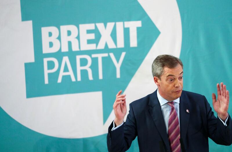 Brexit Party leader Nigel Farage speaks during a general election campaign event in Hartlepool, Britain, November 11, 2019. REUTERS/Scott Heppell