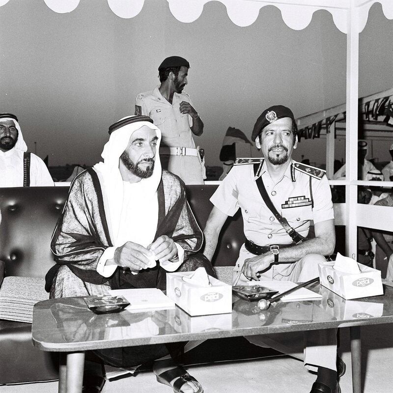 Sheikh Zayed, the Founding Father, and the founder of Abu Dhabi police, Sheikh Mubarak bin Mohammed. Photo: Abu Dhabi Police