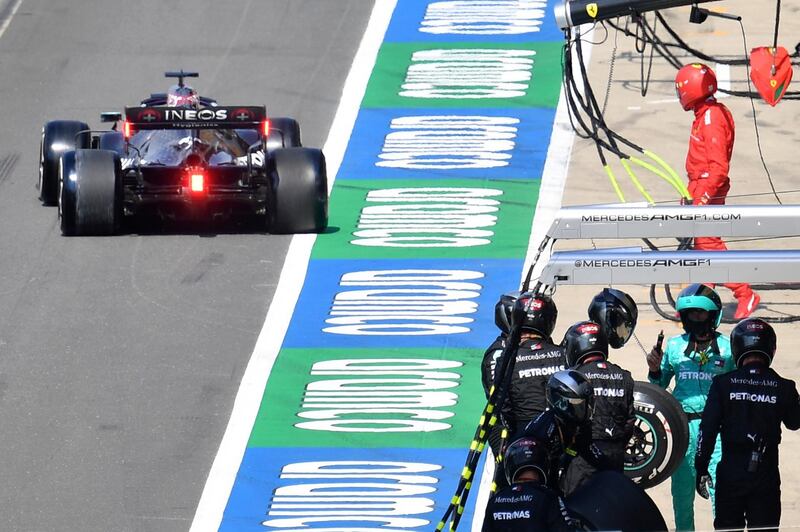 Mercedes driver Lewis Hamilton of Britain leaves the pits during the 70th Anniversary Grand Prix at the Silverstone circuit. AP