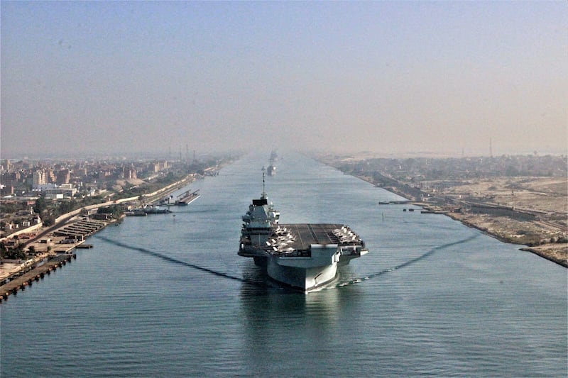 Britain's 'HMS Queen Elizabeth' aircraft carrier sails through Egypt's Suez Canal on July 6. AFP