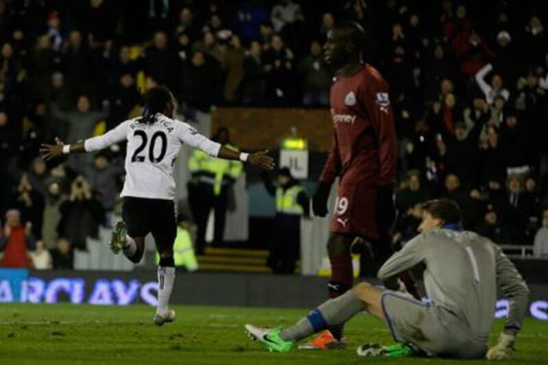 Fulham's Hugo Rodallega celebrates his winning goal against Newcastle.
