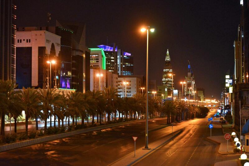 The empty King Fahd road in the Saudi capital Riyadh after authorities imposed a curfew for 21 days to curb the spread of the Covid-19 coronavirus pandemic.  AFP