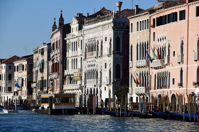 ITALY, VENICE - FEBRUARY 08 : Venice is a city in northeastern Italy and the capital of the Veneto region. It is situated across a group of 118 small islands that are separated by canals. Grand Canal and palaces in Venice on February 08, 2019, Italy. (Photo by FrÃ©dÃ©ric Soltan/Corbis via Getty Images)