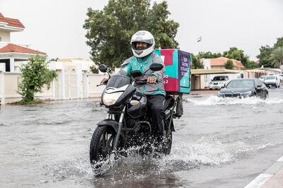 DUBAI, UNITED ARAB EMIRATES. 11 JANUARY 2020. Heavy rains in Dubai during the night caused extensive flooding at intersections within the city. Commuters battle high water along the Al Manara and Beach road intersection. (Photo: Antonie Robertson/The National) Journalist: Standalone. Section: National.

