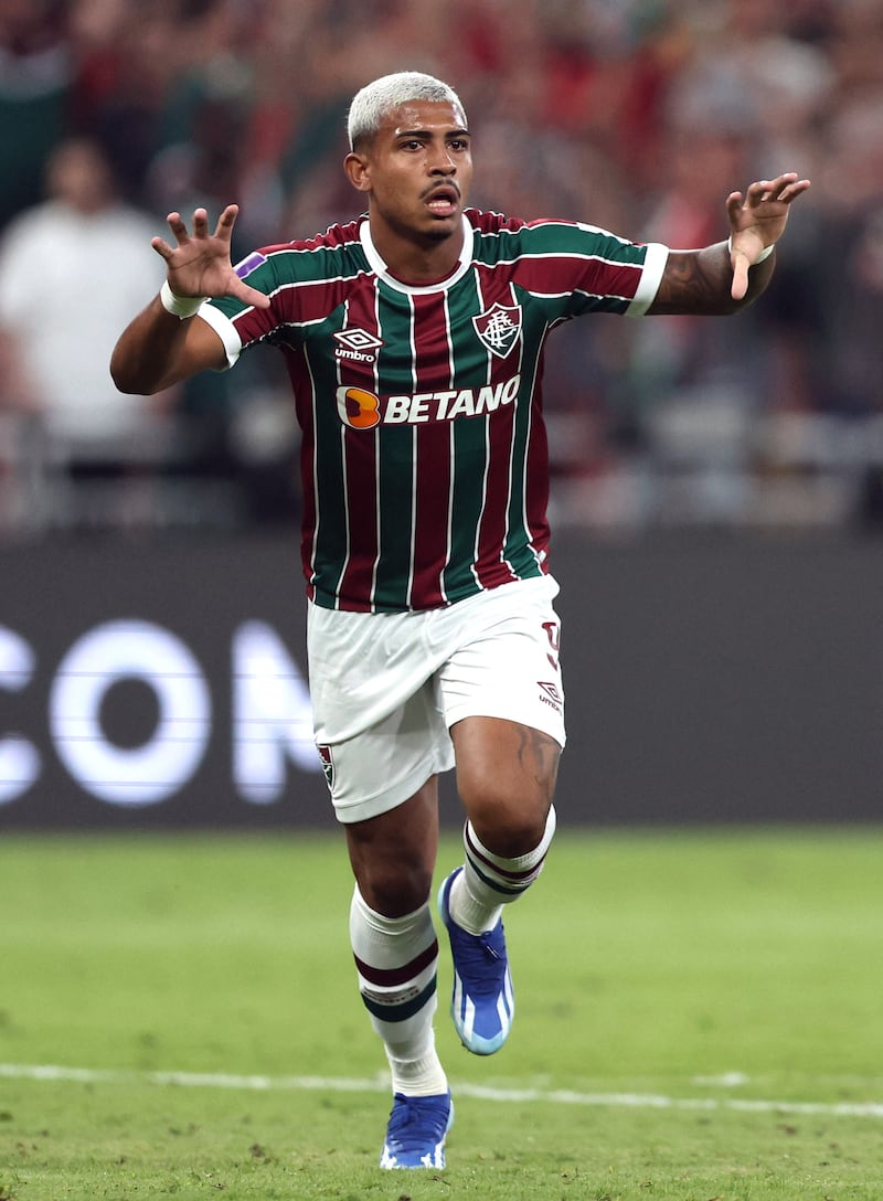 Fluminense's John Kennedy celebrates scoring their second goal. Reuters