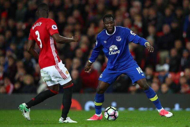 Everton's Romelu Lukaku in action against Manchester United, the team he would end up joining. Getty