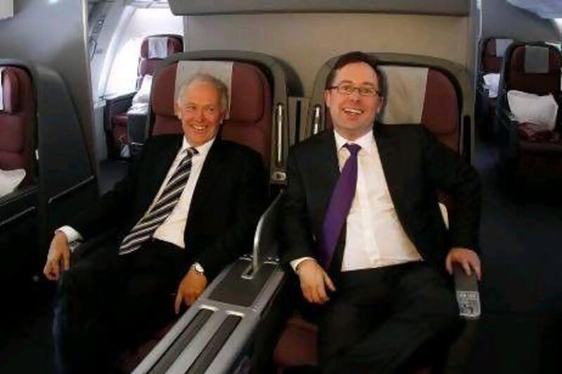Alan Joyce, the chief executive of Qantas, right, and Tim Clark, the president of Emirates Airline. Reuters
