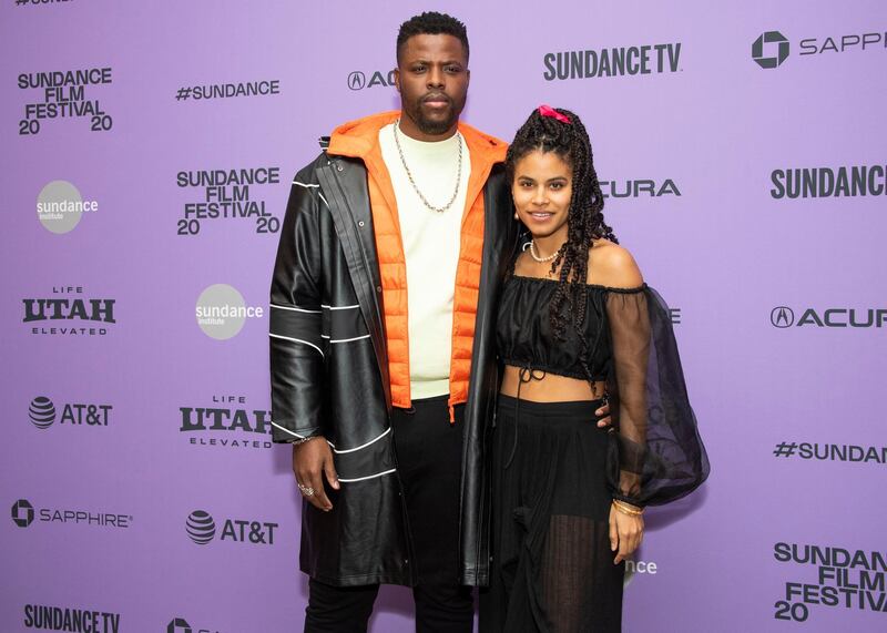 Actors Winston Duke, left, and Zazie Beetz attend the premiere of 'Nine Days' at the Eccles Theatre during the 2020 Sundance Film Festival. AP
