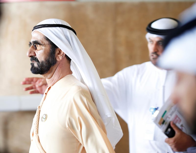 Sheikh Mohammed bin Rashid arrives for the Dubai World Cup.  EPA