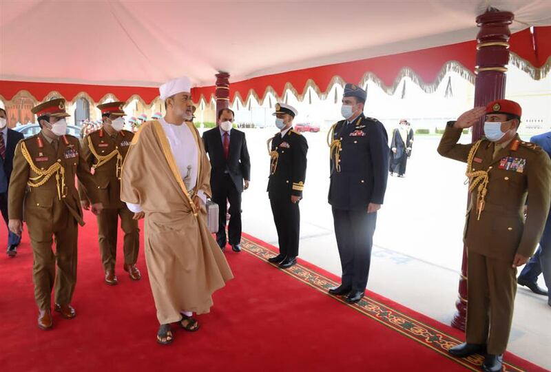 Sultan Haitham of Oman is given a guard of honour as he leaves for his first visit to Saudi Arabia since becoming ruler in January last year.