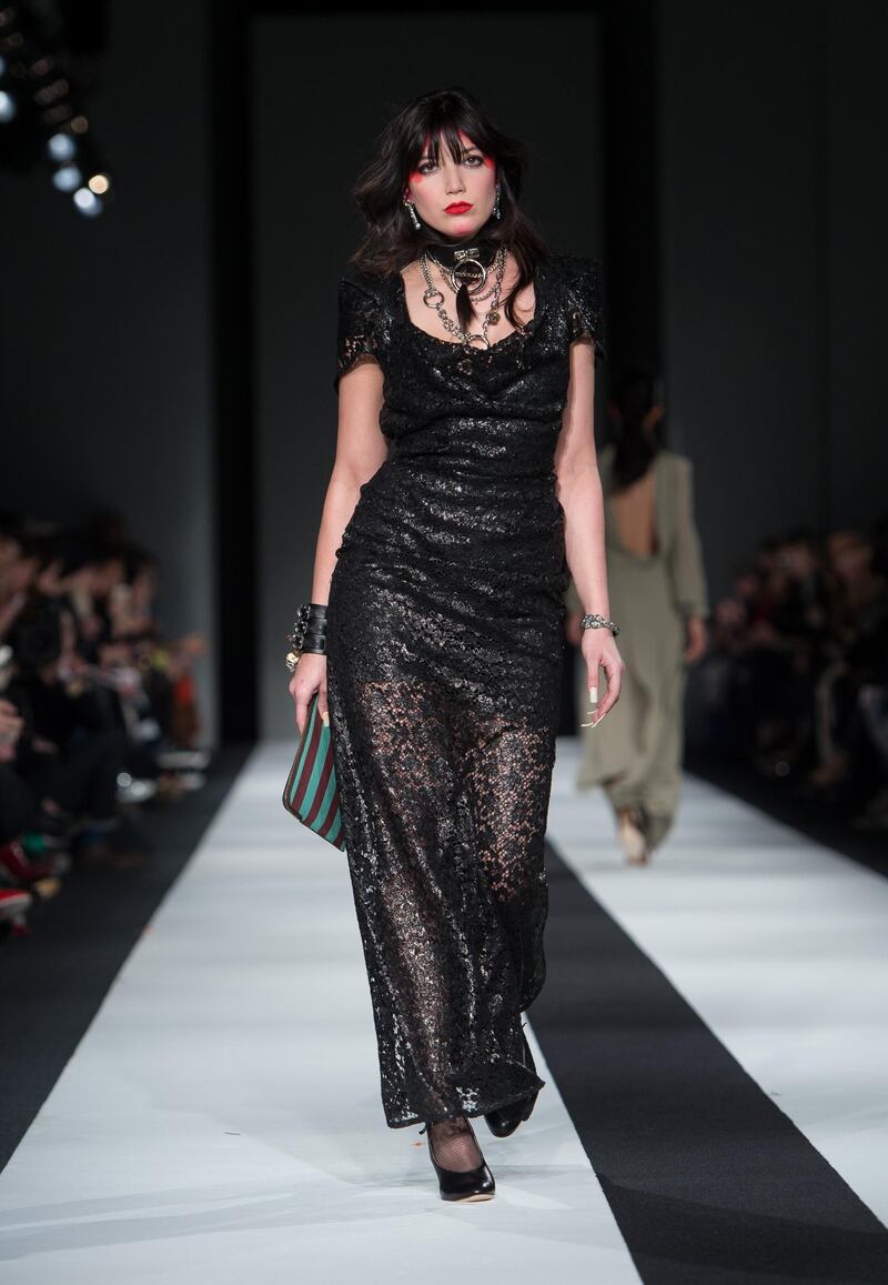 LONDON, ENGLAND - FEBRUARY 22:  Daisy Lowe walks the runway at the Vivienne Westwood Red Label show during London Fashion Week Fall/Winter 2015/16 at Science Museum on February 22, 2015 in London, England.  (Photo by Ian Gavan/Getty Images)