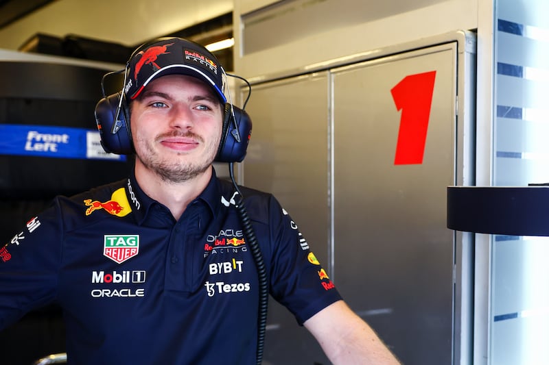 Max Verstappen of the Netherlands and Oracle Red Bull Racing looks on in the garage during practice. Getty Images