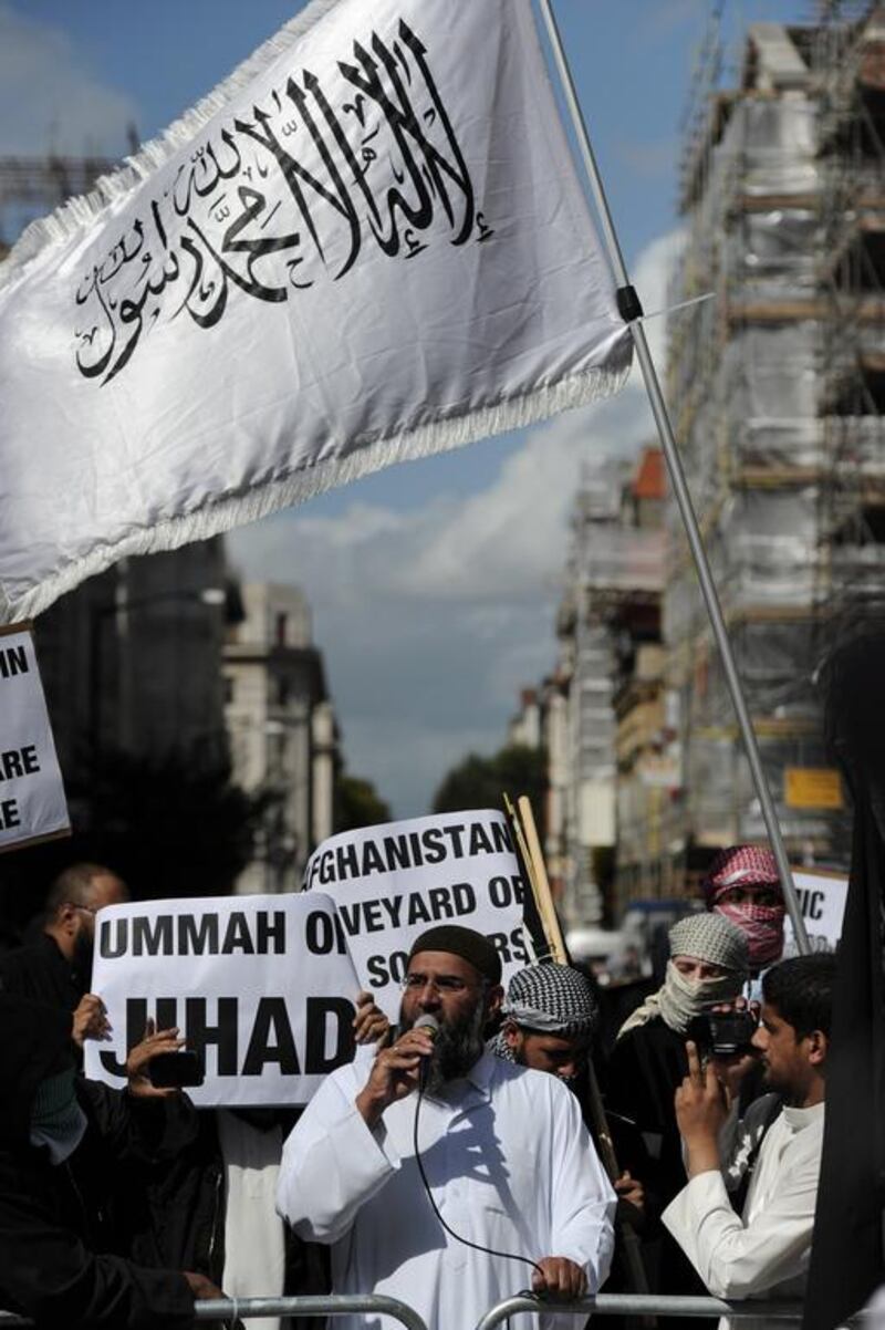 British Muslim Anjem Choudary at an anti-America demonstration outside the US embassy in London on September 11, 2011, on the 10th anniversary of the 9/11 attacks. AFP.