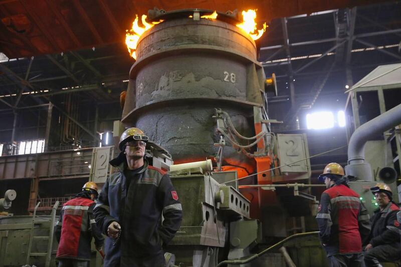 Metinvest employees work at the Ilyich Iron and Steel Works in Mariupol, Ukraine. Metinvest supplies more than 100 countries. John Moore / Getty Images