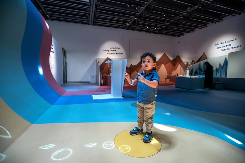 Louvre Abu Dhabi Children’s Museum reopens this week. Preview of the revamped space June, 15, 2021. Elias Kadoura, 2, enjoys the exhibition.
Victor Besa / The National. 
Reporter: Alexandra Chaves for Arts & Culture