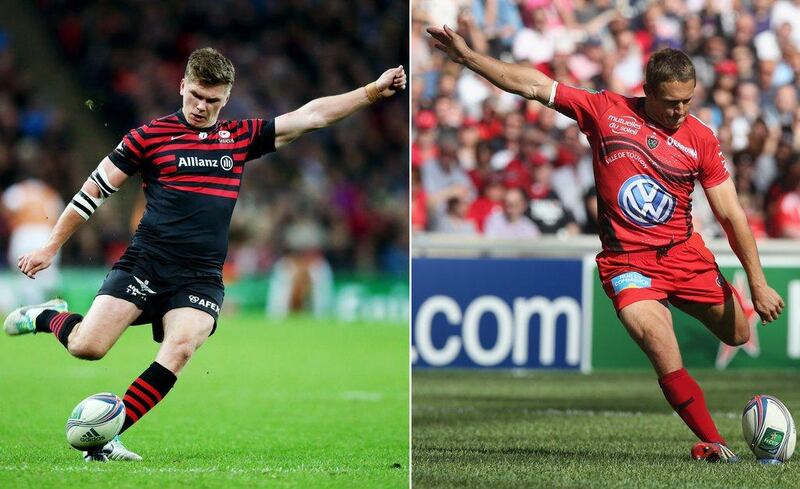 Current England flyhalf Owen Farrell, left, of Saracens, and England flyhalf legend Jonny Wilkinson, right, of Toulon, will duel for the European Cup title on Saturday, May 24, 2014. David Rogers / Getty Images