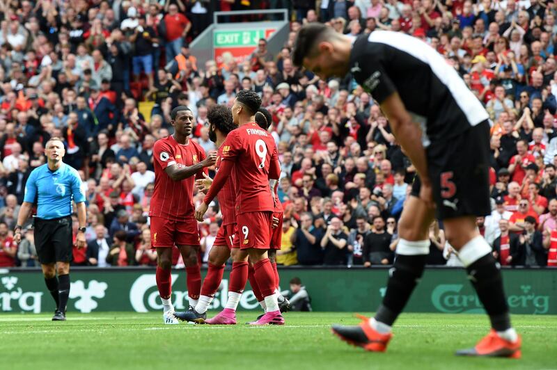 Liverpool's Senegalese striker Sadio Mane celebrates after he scores the team's second goa. AFP