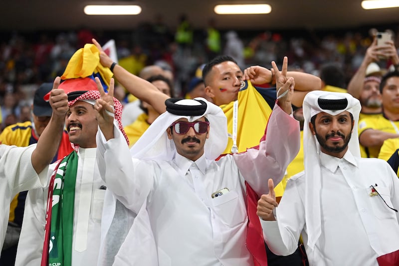 Party time for Qatar supporters before the opening World Cup match against Ecuador at Al Bayt Stadium in Al Khor, north of Doha. The high spirits fizzled out as Qatar lost 2-0. AFP 