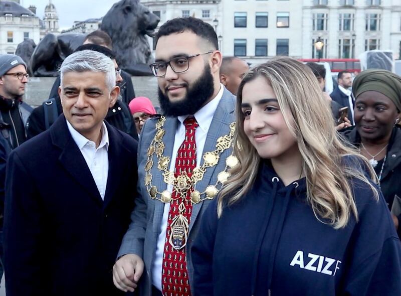 Mr Khan, Lord Mayor of Westminster Hamza Taouzzale and Rahima Aziz of the Aziz Foundation at Open Iftar. Photo: Open Iftar / Twitter