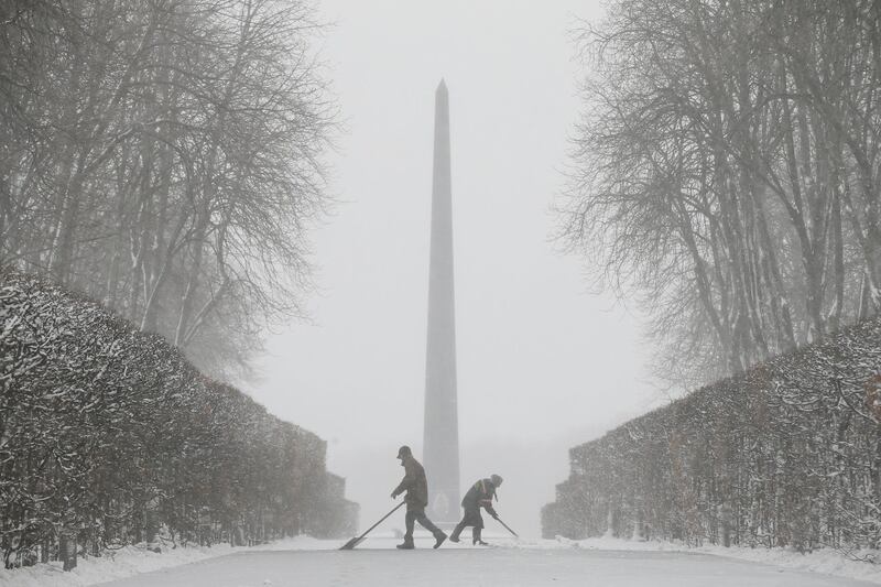 Workers remove snow during a heavy snowfall in Kiev, Ukraine. Valentyn Ogirenko / Reuters