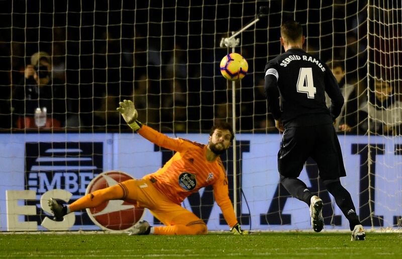 Sergio Ramos scores a 'Panenka' penalty for Real Madrid's third goal. AFP
