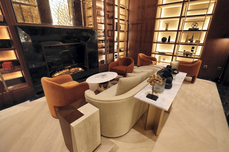 The cigar lounge. First look at the new St Regis Dubai, The Palm on May 15th, 2021. Chris Whiteoak / The National. 
Reporter: Hayley Skirka  for Lifestyle
