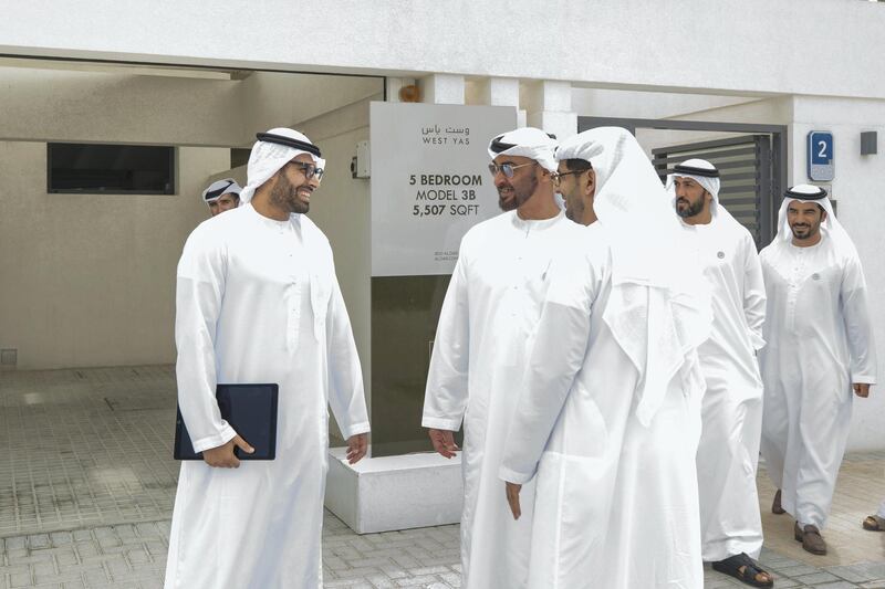 YAS ISLAND, ABU DHABI, UNITED ARAB EMIRATES -March 01, 2018: HH Sheikh Mohamed bin Zayed Al Nahyan, Crown Prince of Abu Dhabi and Deputy Supreme Commander of the UAE Armed Forces (2nd L), inspects urban development and tourism projects, at West Yas. Seen with HE Mohamed Khalifa Al Mubarak, Chairman of the Department of Culture and Tourism and Abu Dhabi Executive Council Member (L) and HE Mohamed Mubarak Al Mazrouei, Undersecretary of the Crown Prince Court of Abu Dhabi (3rd R).

( Hamad Al Mansouri for Crown Prince Court - Abu Dhabi )

---