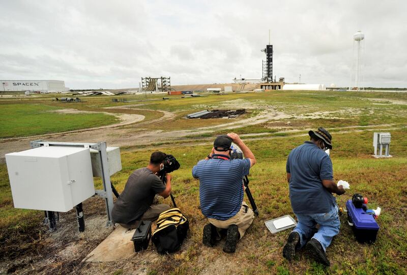 Photographers set up remote cameras for Nasa's first manned flight since 2011.  Reuters