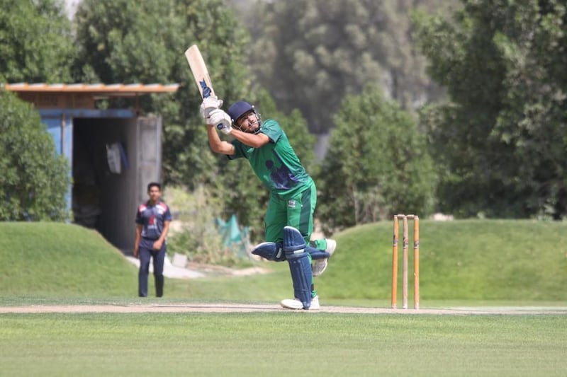 Zayed Cricket Academy's Osama Hassan plays a shot during his 43-run innings which helped his side win the inaugural UAE Under-18 National Academies League. Amith Passela / The National