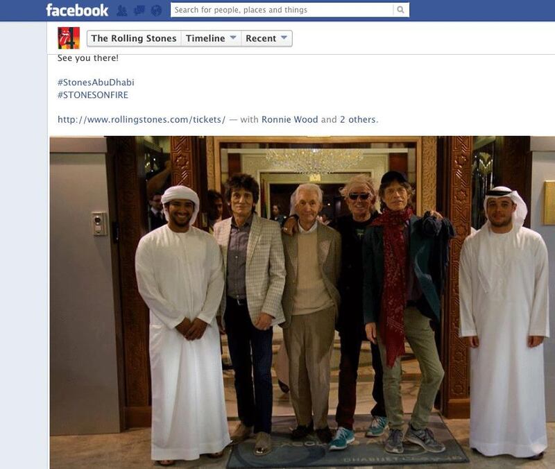This screen-grab taken from the Rolling Stones official Facebook page shows the band at Al Bateen Airport in Abu Dhabi.  