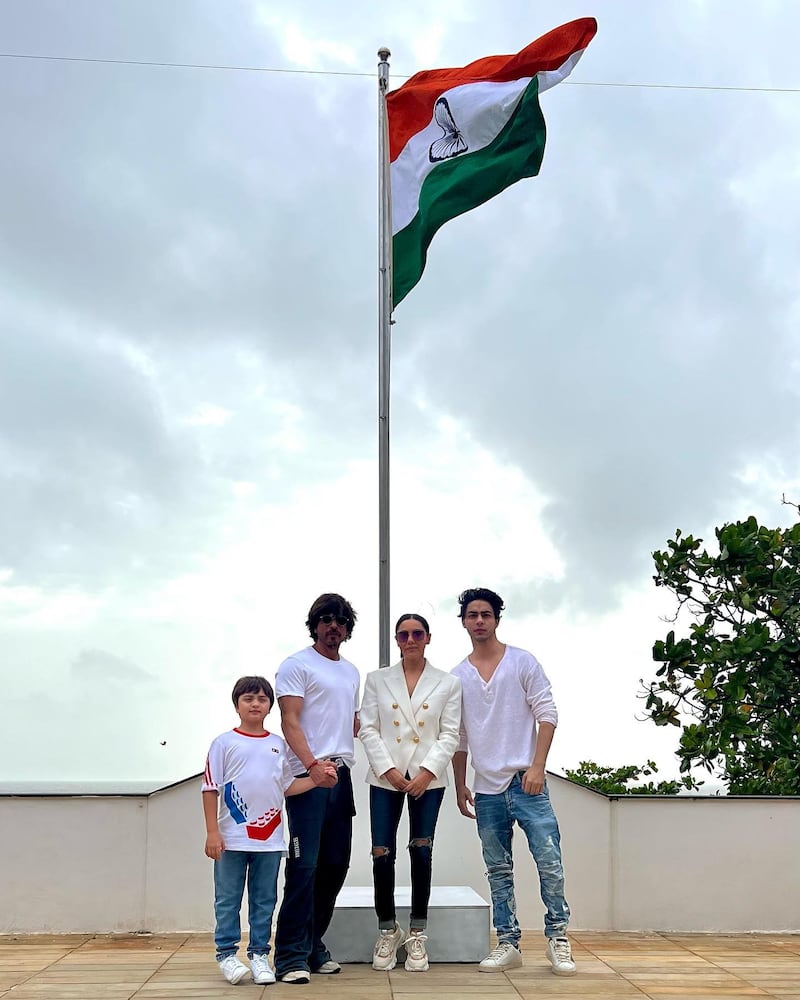 Shah Rukh Khan with wife Gauri Khan and their sons Aryan and AbRam at their home in Mumbai. Photo: Instagram / iamsrk