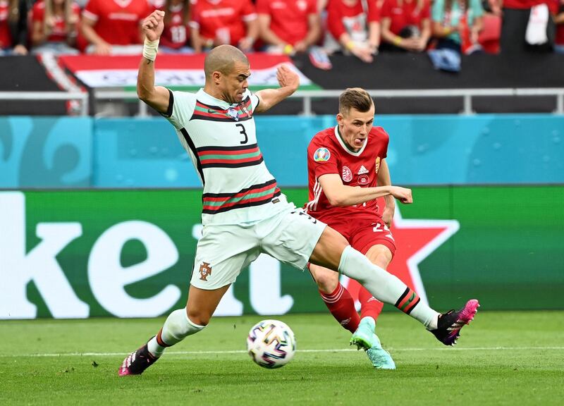 Szabolcs Schon scores for Hungary but the goal was ruled out for offside. Reuters