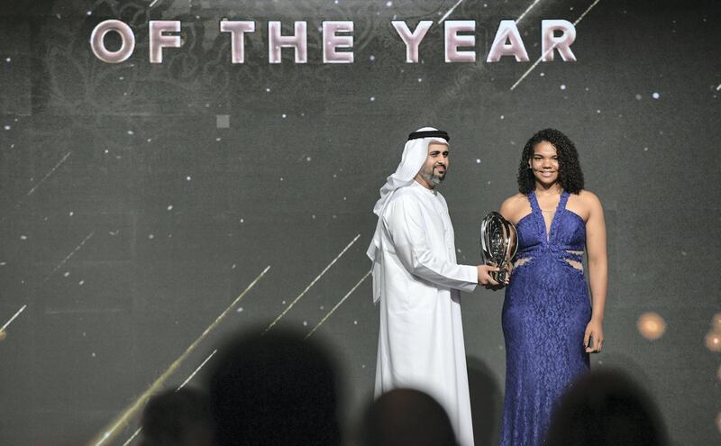 Abu Dhabi, United Arab Emirates - Gabreilli Pessanha from Brazil won best female player of the year for UAE Jiu-Jitsu World Awards night at Emirates Palace. Khushnum Bhandari for The National
